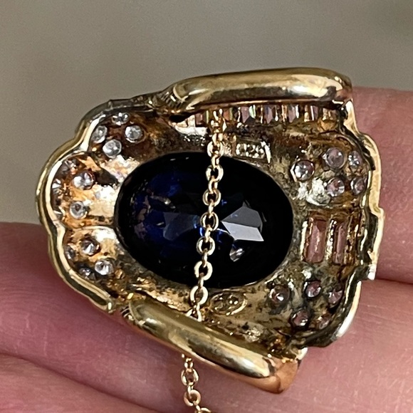 Kashmir sapphire cz gold plated solid sterling silver pendant & gold tone chain - Picture 6 of 7